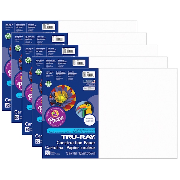 Pacon Tru-Ray Construction Paper, White, 12 x 18, 50 Sheets/Pk, PK5 103058 - main